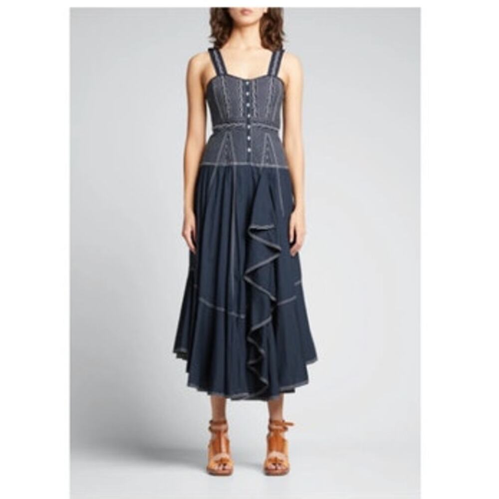 NWT Ulla Johnson Blue White Embroidery Sleeveless Button Front Nerida Midi Dress